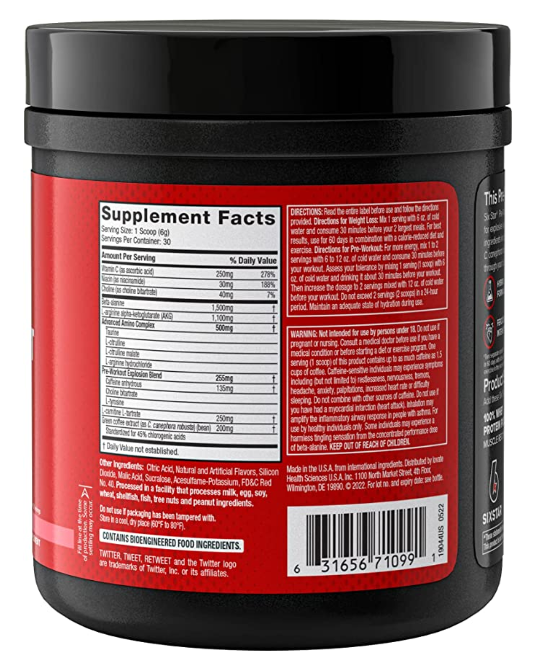 SIXSTAR, Explosión 2.0 preentrenamiento, Ice rocket freeze, 270 g (9,52 oz)