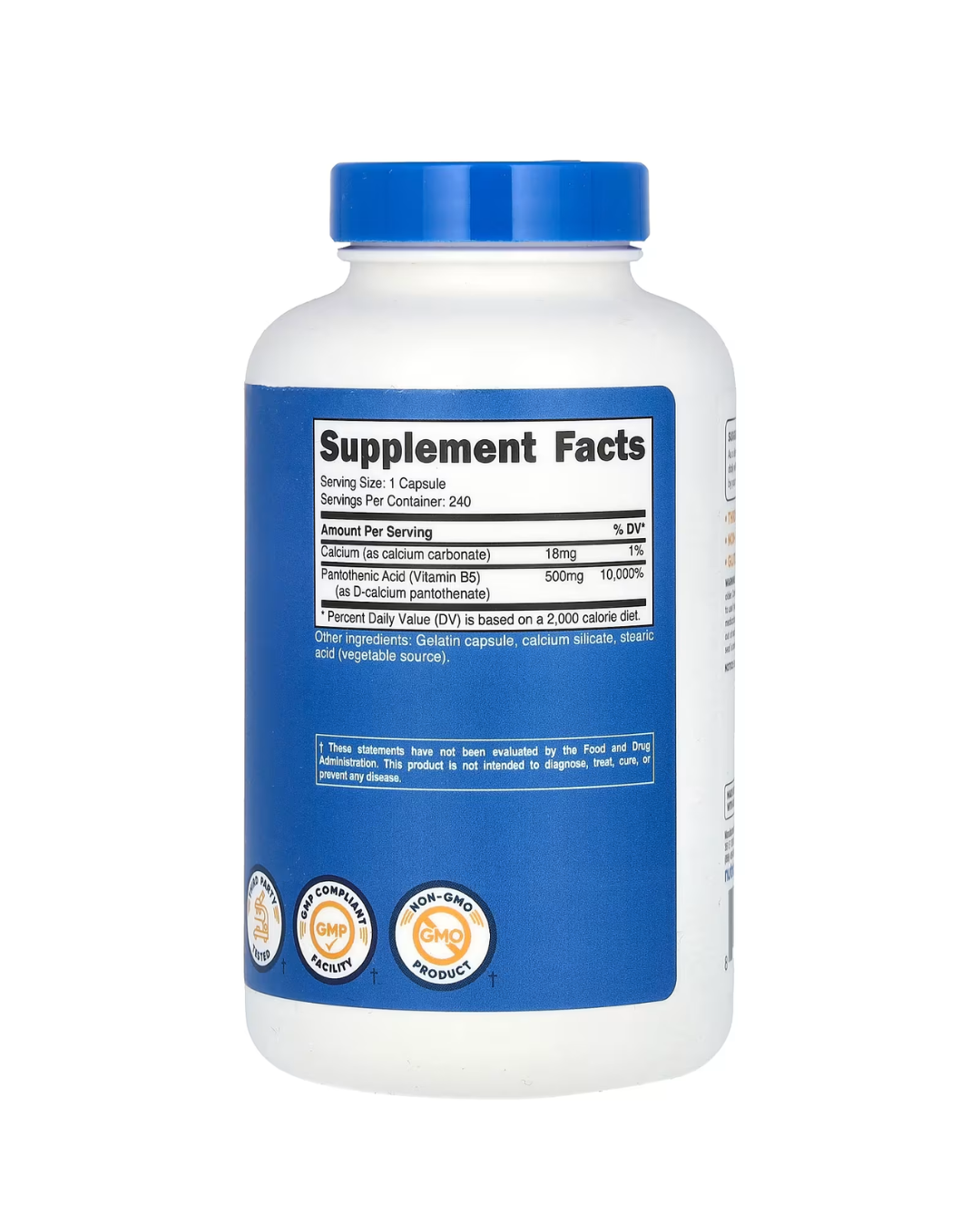 PANTOTHENIC ACID 500MG 240 CAPSULES/ ACIDO PANTOTENICO VITAMINA B5