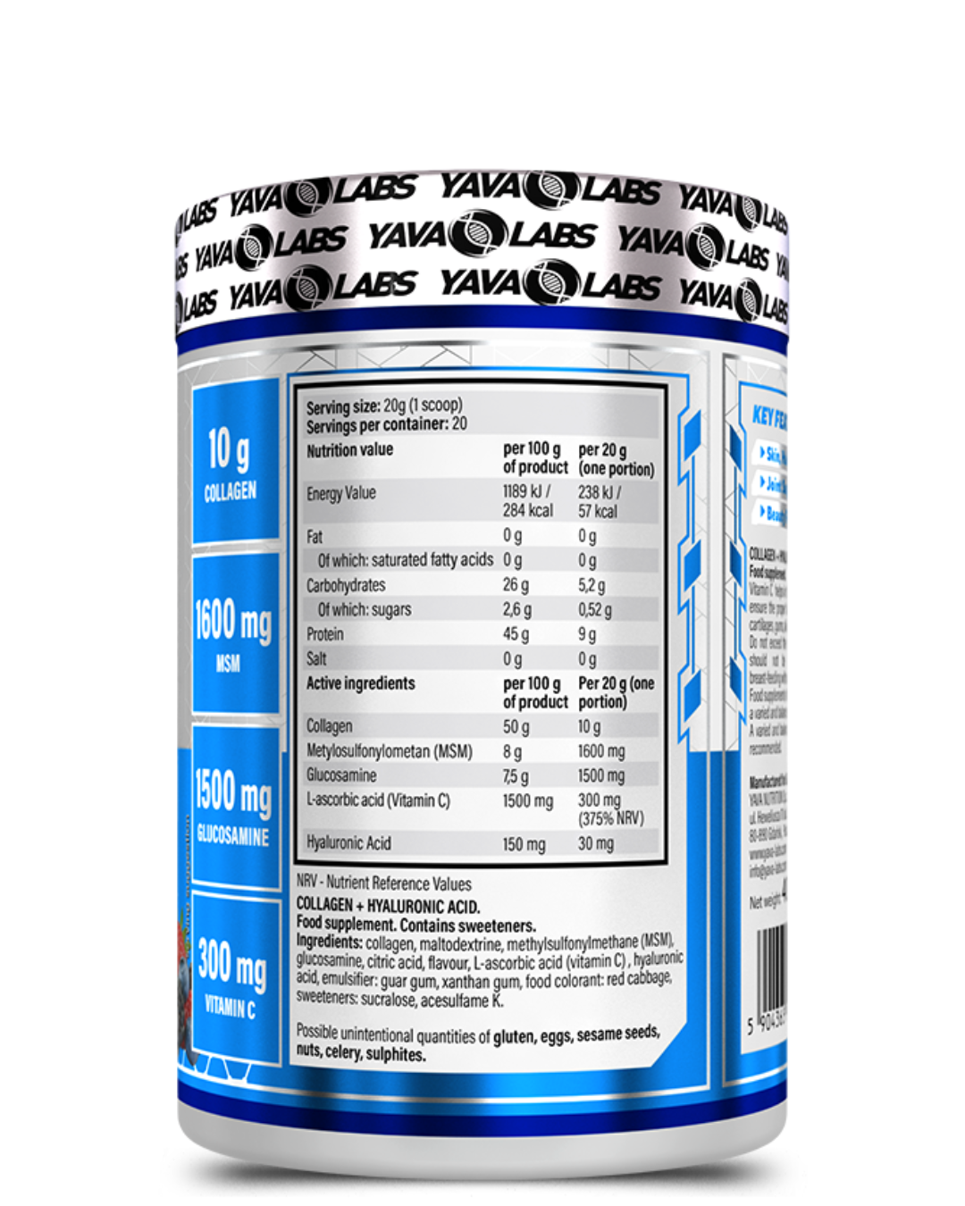 Collagen Colageno con Acido Hialuronico Yava Labs 400g